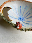 Pottery art bowl with fox and moon
