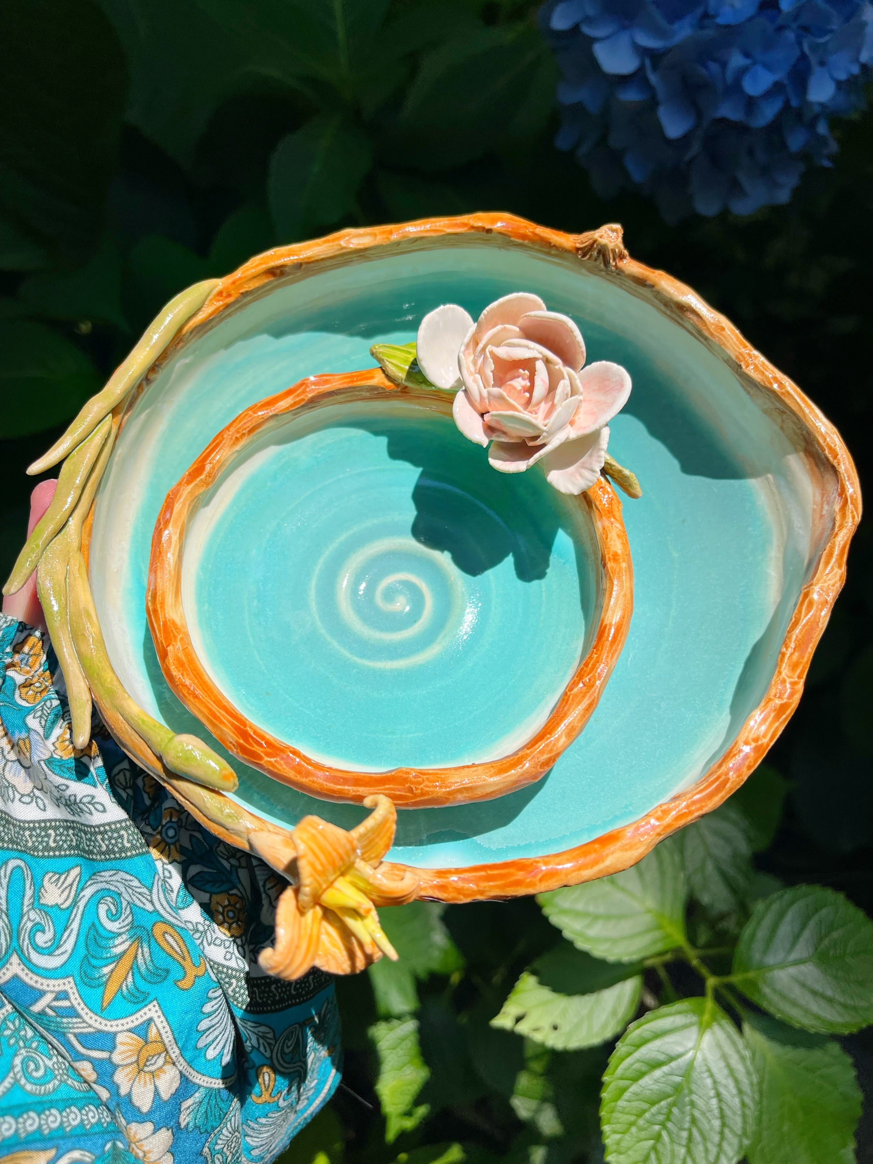 handmade ceramic serving set flower and leaf – Lee Wolfe Pottery