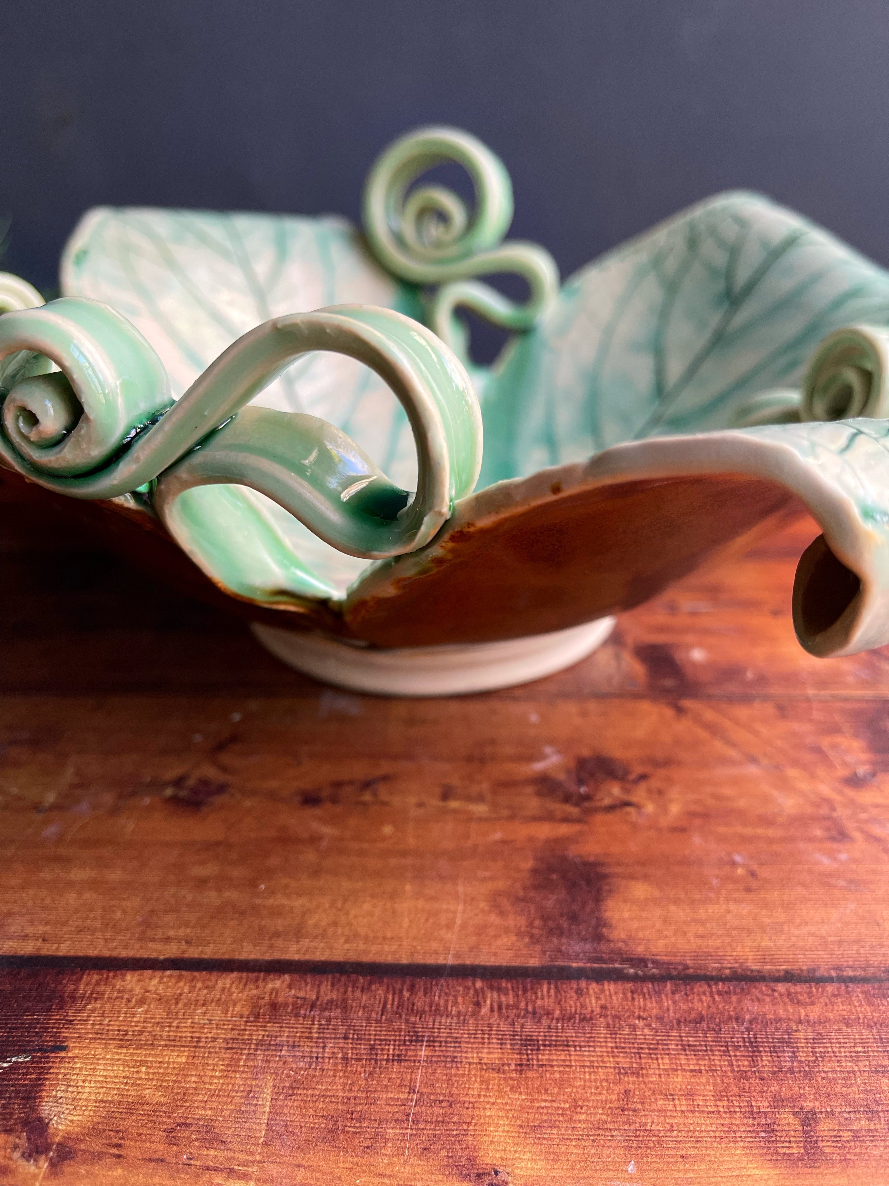 handmade ceramic serving set flower and leaf – Lee Wolfe Pottery