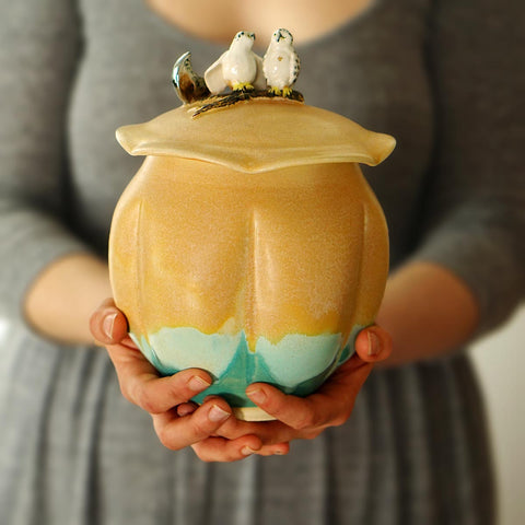 Owls and the Moon gourd shaped jar
