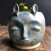 Deer Woman planter with ears in Blue Ice glaze 5” H