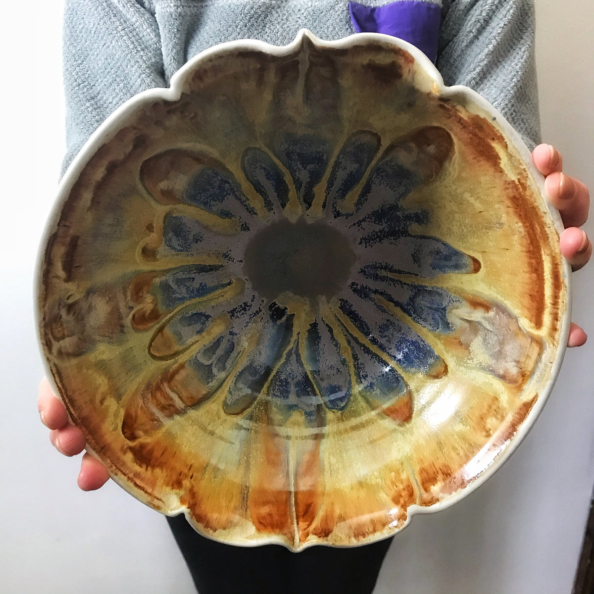 Ceramic serving bowl wheel thrown with geometric altered rim – Lee ...