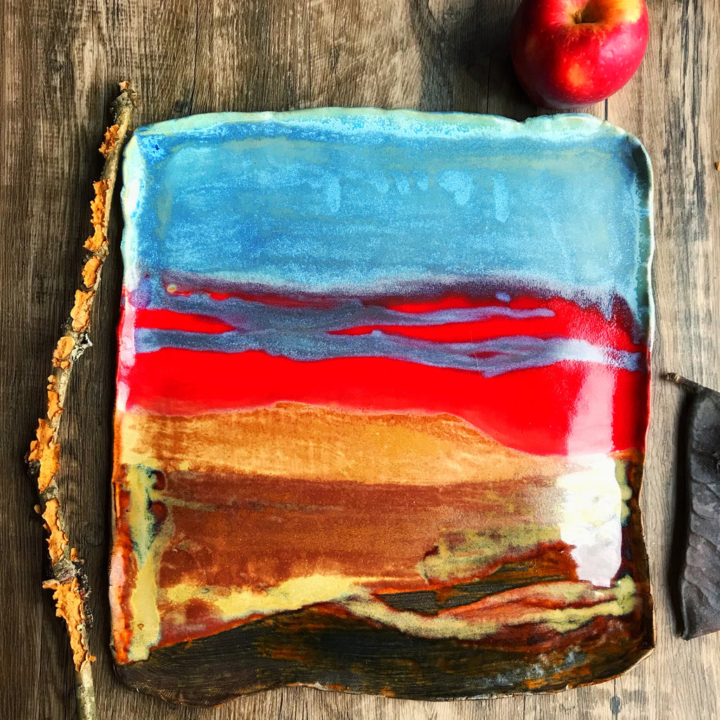 Platter with Landscape glazes 11 3/4” square