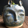 Deer Woman planter with ears in Blue Ice glaze 5” H