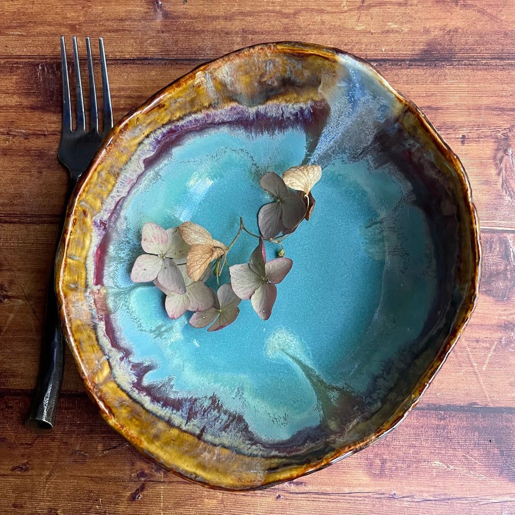 Rustic bowl UR10 River Journey glazes 2 cup